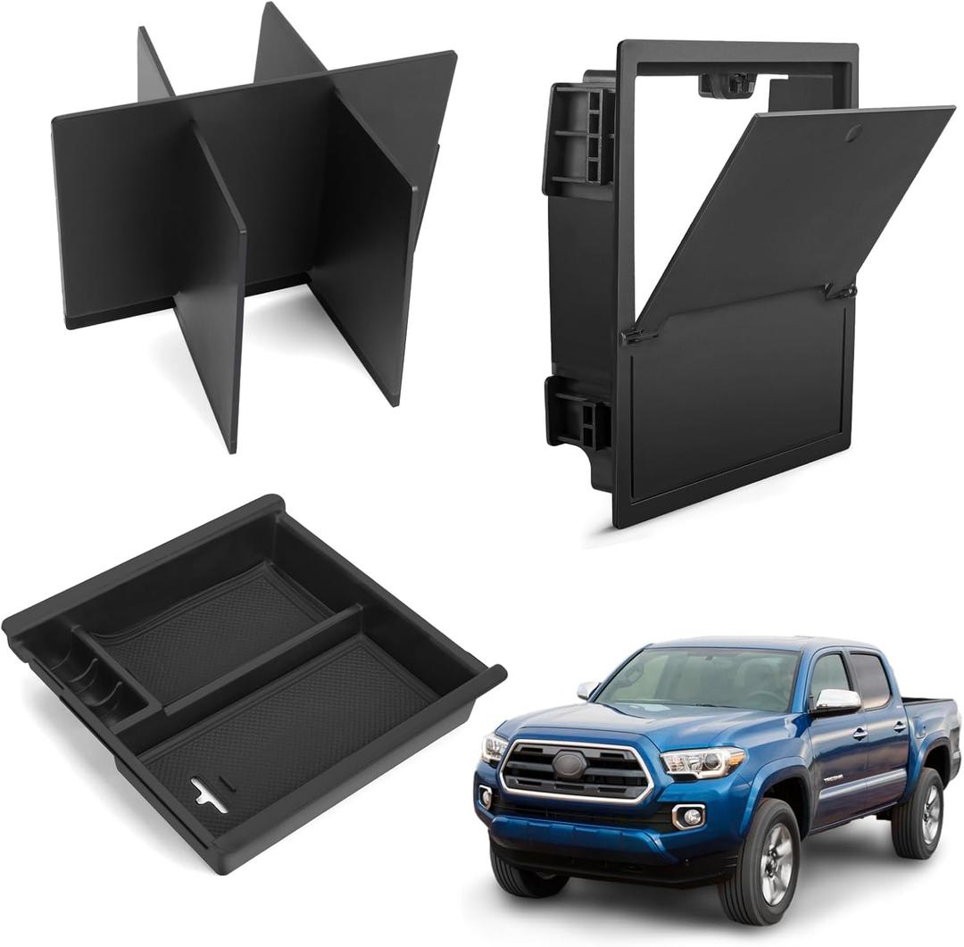Armrest Dividers Storage Box and Center Console Organizer Tray for Toyota Tacoma 2016-2020 2021 2022 2023 3rd Gen Tacoma Secondary Accessories (3 PCS)
