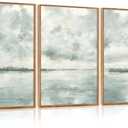 CHDITB Serene Lake And Sky Framed Canvas Wall Art Set Of 3, Minimalist Wall Decor, Modern Cloudscape Painting, Neutral Abstract Nature Blue Art Prints For Zen Yoga Bedroom Decor (12X16Inch)