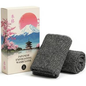 Japanese Exfoliating Towels 2 Pack  Luxury Exfoliating Body Washcloth and Back Scrubber for Deep Cleansing & Smooth Skin  Premium Body Scrubber, Long, Quick-Drying & Reusable