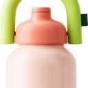 Water Bottle with Straw and Carry Handle | Wide Mouth vacuum insulated stainless steel Bottles | Reusable, leak-proof and BPA-free | 33oz (Pink&Green)