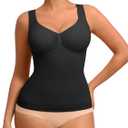 FeelinGirl Women Tank Tops Shapewear: Tummy Control Compression Tank V Neck Seamless Body Shaper Camisole Tops for Women (Large, Black)