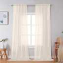 Simplebrand Cream Sheer Curtains 96 Inches Long 2 Panels, Light Filtering Rod Pocket Solid Color Window Sheer Curtain Panels, Elegant Curtains & Drapes for Living Room, Bedroom, 42" W x 96" L
