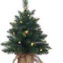 Pre-Lit Artificial Mini Christmas Tree,20 inch Miniature Pine Xmas Tree with 20 LED Lights,70 Branch Tips,Desktop Christmas Tree Burlap Base-(50cm)