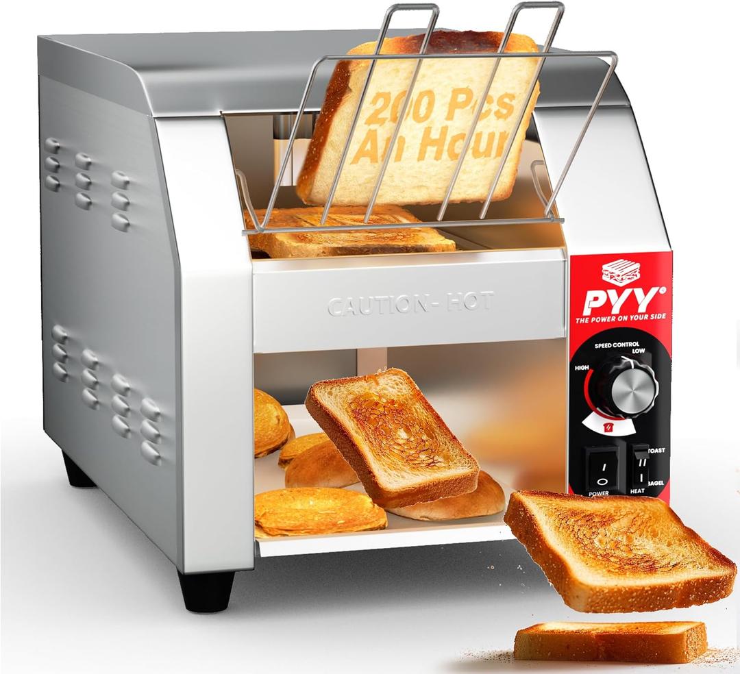 PYY Conveyor Toaster Commercial - 200 Slices/Hour, Electric Industrial Belt Toasters Heavy Duty, Stainless Steel Tostadora Transportadora for Bun Bagel Bread Waffle Restaurant Buffet Catering