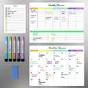 Magnetic Dry Erase Calendar Whiteboard Set (3-Pack) for Fridge - 16.5x12 Inch Whiteboard, Large Space for Schedules, Chores & Meals, with 5 Markers & Eraser, Starts from Monday