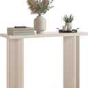 Stead Fluted Console Table Weathered White Solid Wood Entryway Table with Oak Grain Veneer, Curved Base & Adjustable Feet Modern Farmhouse Fluted Console Table for Hallway or Living Room.