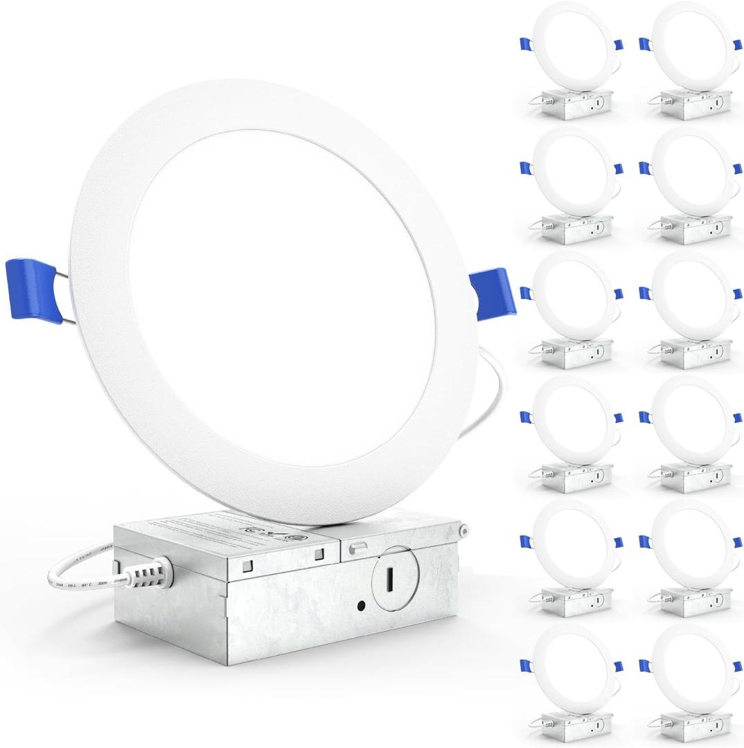 Sunco 12 Pack Recessed Lighting 6 Inch LED, Canless Ceiling Lights Slim with Junction Box, 1200 LM, 14W (100W Equivalent), 6000K Daylight Deluxe, Dimmable, Wafer Thin, 50000 Lifetime Hours ETL.