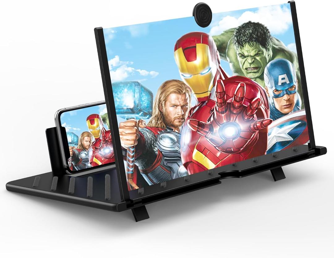 20" Screen Magnifier for Smartphone, 3D HD Mobile Phone Magnifying Projector Screen Enlarger Expanders for Videos and Gaming Foldable Phone Holder with Screen Amplifier, Gifts for Mom, Dad & Family (Black)