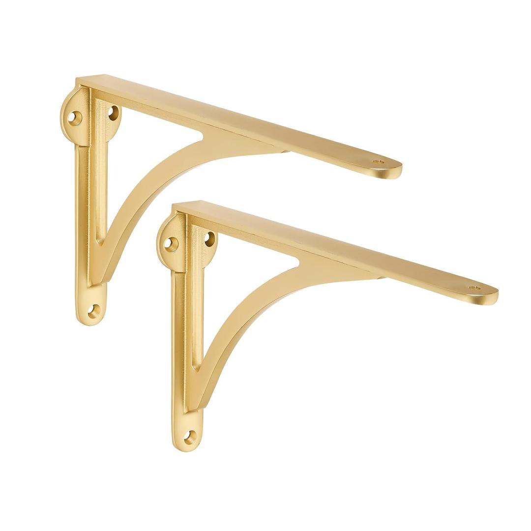 khtumeware 100% Solid Brass Decorative Shelf Brackets, 10-inch Wall-Mounted Shelving Brackets, 2-Pack Antique Gold Vintage Metal Shelf Bracket Victorian Wall Bracket.