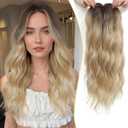 MORICHY Hair Toppers for Women Clip in Hair Topper with Bangs 20inch Buttery Blonde with Highlights Long Wavy Curly Synthetic HairPieces for Women (R6/26k/60#)