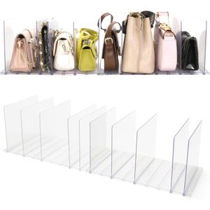 Purse Organizer for Closet, Clear Acrylic Clutch Bag Organizer, Adjustable Shelf Divider for Closet Organizers and Storage, Detachable Handbag Separators Dividers Rack for Bedroom Bathroom Office