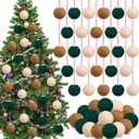 SmoothNovelty 36 Pcs Christmas Felt Ball Ornaments Mini Wool Felt Balls 1.57 Inch Christmas Tree Hanging Decorations Brown Green Beige Pompom Decoration DIY