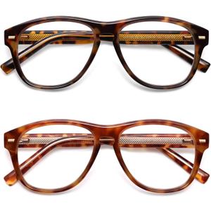 AMOMOMA Retro Aviator Reading Glasses for Women,Men,Men Blue Light Blocking Computer Readers Spring hinge AM6186 (Ac2.tortoise+c3.yellow Tortoise)