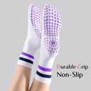 Sofier Pilates Grip Socks Women Crew Athletic Yoga Non-Slip Barre Slipper Workout Hospital Stripe (One Size, Purple/Pink)