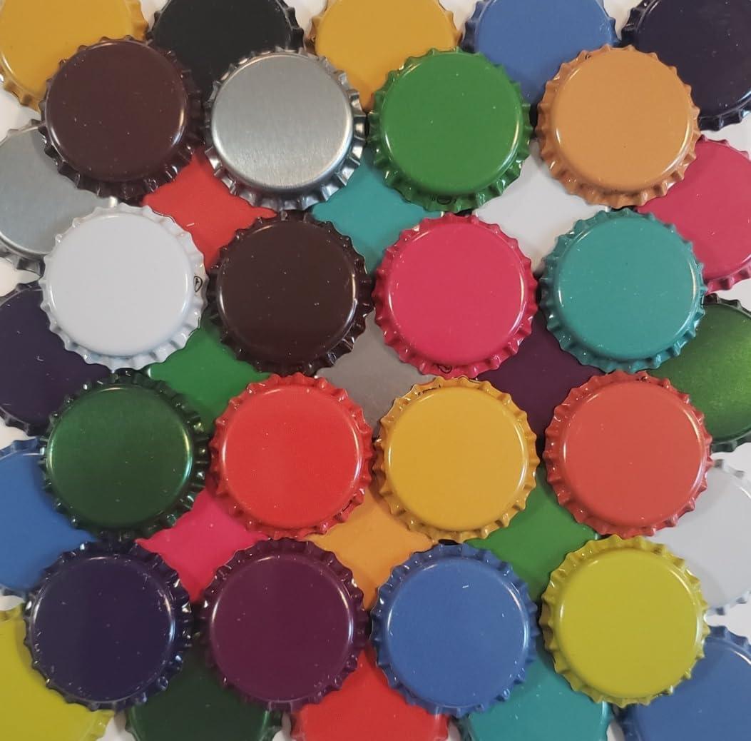 100 Colored Beer Bottle Caps, Crown Caps for Brewing, Homebrewing Blue Red Orange Yellow Silver Green White Black Brown Uncrimped/Crimped/Flattened (100 New/Uncrimped For Brewing)