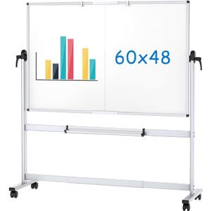VIZ-PRO Double-Sided Mobile Whiteboard, 60 x 48 Inches, Magnetic Rolling Dry Erase White Board on Wheels with Aluminium Frame and Stand 5' x 4'
