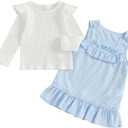 Big Sister Little Sister Matching Outfits Long Sleeve Ruffle Romper Sleeveless Overalls Dress Newborn Spring Clothes Big Sister Blue 3 Years