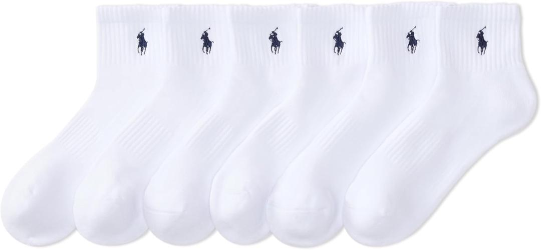 POLO RALPH LAUREN Men's Performance Cotton Quarter Socks (12-17, White)