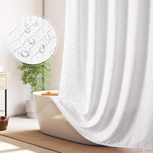 OWENIE White Shower Curtain for Bathroom, 3D Embossed Geometric Polyester White Water-Proof Fabric Shower Curtains, Modern Luxury Elegant Innovative Design Hotel Style, 72 x 72 Inch