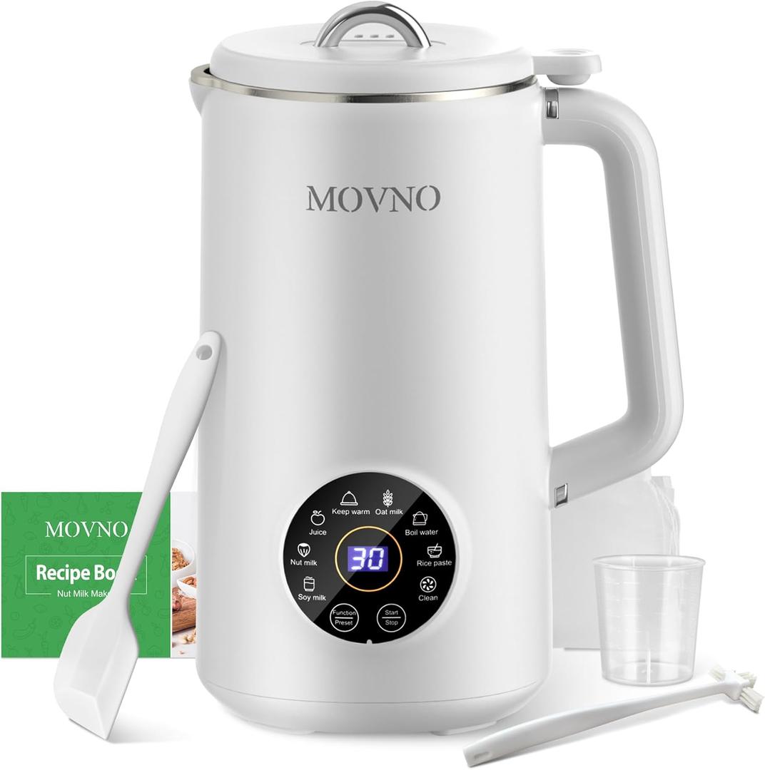 MOVNO 8 IN 1 Nut Milk Maker Machine, 1000ml Capacity, Automatic, Multi-Functional, White, Silicone, Plant-Based Milk Maker Machine