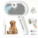 SHAZORY Pet Steam Brush for Dog & Cat - 3-in-1 Steam Grooming Brush for Shedding & Hair Removal - Self Cleaning Spray Comb with Mist for Long Haired Pets - Includes Water Refill Bottle (White)