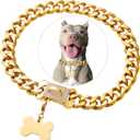 Stainless Steel Cuban Gold Link Heavy Duty Necklace Dog Collar for Small Medium Large Dogs, American Bully French Bulldog Dog Collar with CZ Luxury Safety Personalized Dog Tag (16 Inch (Pack of 1))