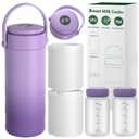 Portable Breast Milk Cooler with Touch Temperature Display, Milk Chiller with 2x9.5oz BPA-Free Bottles, 360 Cooling for 24 Hours & TSA Approved, Travel Breastmilk Storage for Work, Outdoor Moms