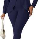 Aro Lora Womens Plus Size 2 Piece Outfits Pantsuits Long Sleeve Ruffle Irregular Hem Open Front Blazer Pant Set 3X-Large, Navy Blue
