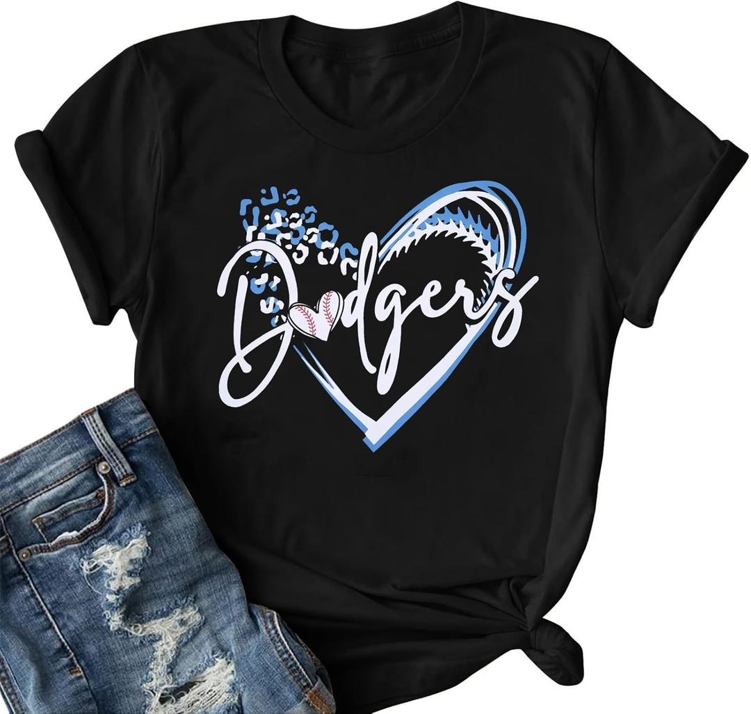 ALLTB Baseball Shirt for Women Baseball Mom Shirt Baseball Heart Graphic Tee Game Day Short Sleeve Tops (Large, Black)