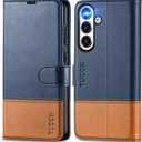 TUCCH Case Wallet for Galaxy S25 Plus, PU Leather Magnetic Kickstand [RFID Blocking] Card Slot Folio Flip Cover with [TPU Shockproof Interior Case] Compatible with Galaxy S25 Plus 6.7", Blue & Brown