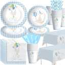 One Silly Goose First Birthday Decorations Tableware for Boys, Blue Goose 1st Birthday Party Supplies, Paper Plate, Cup, Napkin, Straws, Disposable Cutlery, Tablecloth, 24 Guests