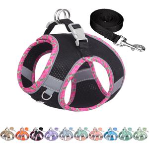 AIITLE Teacup Puppy Harness with Leash - Adjustable Soft Vest with Magic Tape & Reflective Safety Strips, Easy-Put-On for Poodles, Pomeranians - Gym, Hiking, Travel (Black, S) (S(Chest: 13.5 - 15"))