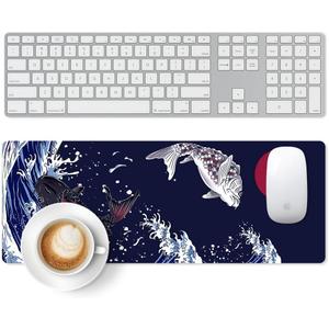 Large Gaming Mouse Pad, Extended Desk Mat with Non-Slip Rubber Base, 31.5 x 11.8 Inch Waterproof Surface, 3mm Thick for Gaming Home and Office (Carp)