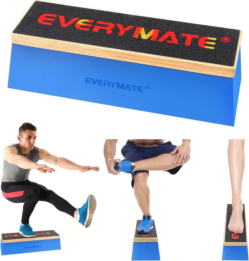 EVERYMATE Squat Block Athletic Balance Trainer for Stretching, Fitness, and Physical Therapy, Improve Balance, Stability, and Athletic Performance, Home Gym and Personal Training Equipment (13Inch)