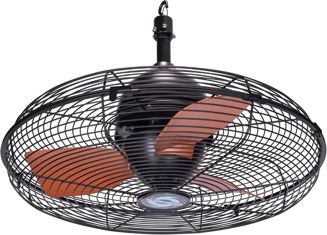 Tornado 20 Inch Outdoor Downrod Mount Ceiling Fan, IPX4 Water-Resistant Ceiling Hung Fan Remote Control Included, 3 Speed 3000 CFM 10 FT Cord UL Safety Listed