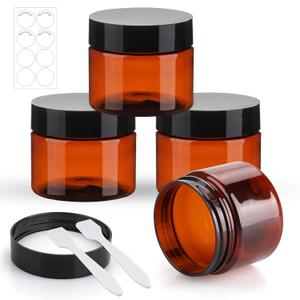 2 x Travel Jars Containers for Toiletries TSA Approved 2oz 4 Pack Plastic Cream Jars Refillable Cosmetic Containers Leak-proof Travel Size Containers with Lid for Makeup Cosmetics (Brown)