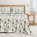 Great Bay Home Christmas Flannel Sheet Set Queen Size - 100% Turkish Cotton, Double-Brushed, Winter Bed Sheets - Ultra-Soft, Cozy, 4-Piece Holiday Bedding Set (Deer, Trees, & Snow)