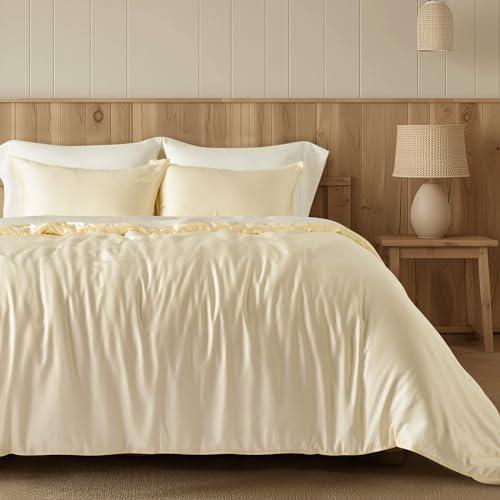 EVERGRACE Tencel Lyocell Cooling Duvet Cover Set King Size 3 Piece, 100% Natural Eucalyptus Lyocell Fiber from Austria, Luxury Silky Soft Comforter Cover with 2 Shams, Cream White, 90"x104"
