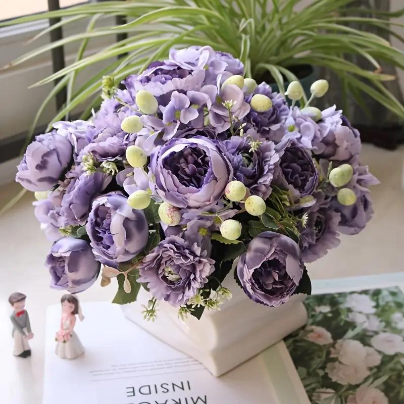 Artificial Flowers, Purple Fake Peony Silk Peonies Bulk Flower Arrangements Table Centerpieces Wedding Bouquets for Party Home Cemetery Décor