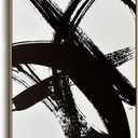 Muted Minimalism Black and White Lines Brushstrokes Abstract Wood Framed Canvas Wall Art for Bedroom - Minimalist Large Oversize 24x36 Ready to Hang Living Room, Aesthetic Retro Moody Line Print (36L" x 24W", Fine Art 14)