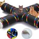 4 Way Large Cat Tunnels for Indoor Cats - 10" Diameter & 47" Long Play Tunnel Toy - Cat Tube with Play Ball & Mouse Toy - Interactive Peephole (Black)
