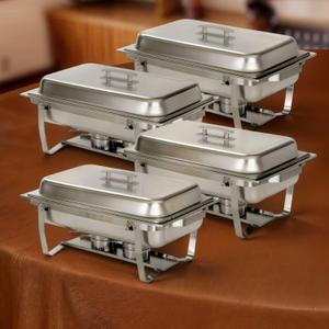 Alpha Living 4 Pack Chafing Dish Full Set Stainless Steel Catering Chafer with Lids, Pans & Fuel Holders Buffet Food Warmers for Parties, Events & Weddings (Rolled Edges)