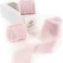 MEEDEE Pink Chiffon 2 Inch Ribbon Fringe Chiffon Ribbon Light Pink Frayed Ribbons for Crafts Silk Chiffon Ribbons for Gift Wrapping Wedding Invitation, Bridal Bouquet (3 Rolls 21 Yards)