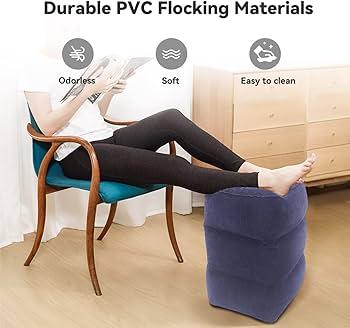 Inflatable Foot Rest Pillow for Travel - Adjustable Height Flight Foot Rest with Eye Mask and Earplugs for Kids & Adults on Airplane, Car, Train, Office, and Home (1 PCS)