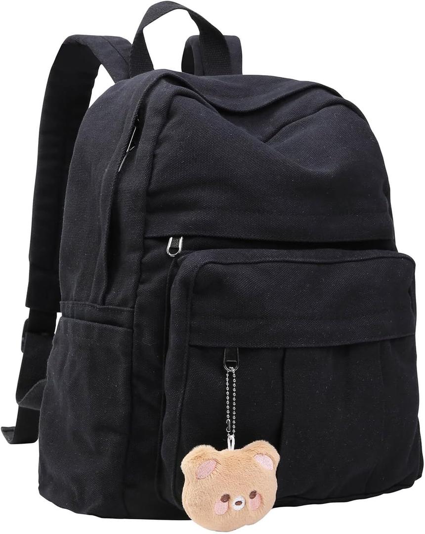 Phaoullzon Medium Canvas Laptop Backpack for Women Vintage Travel Backpack, Black