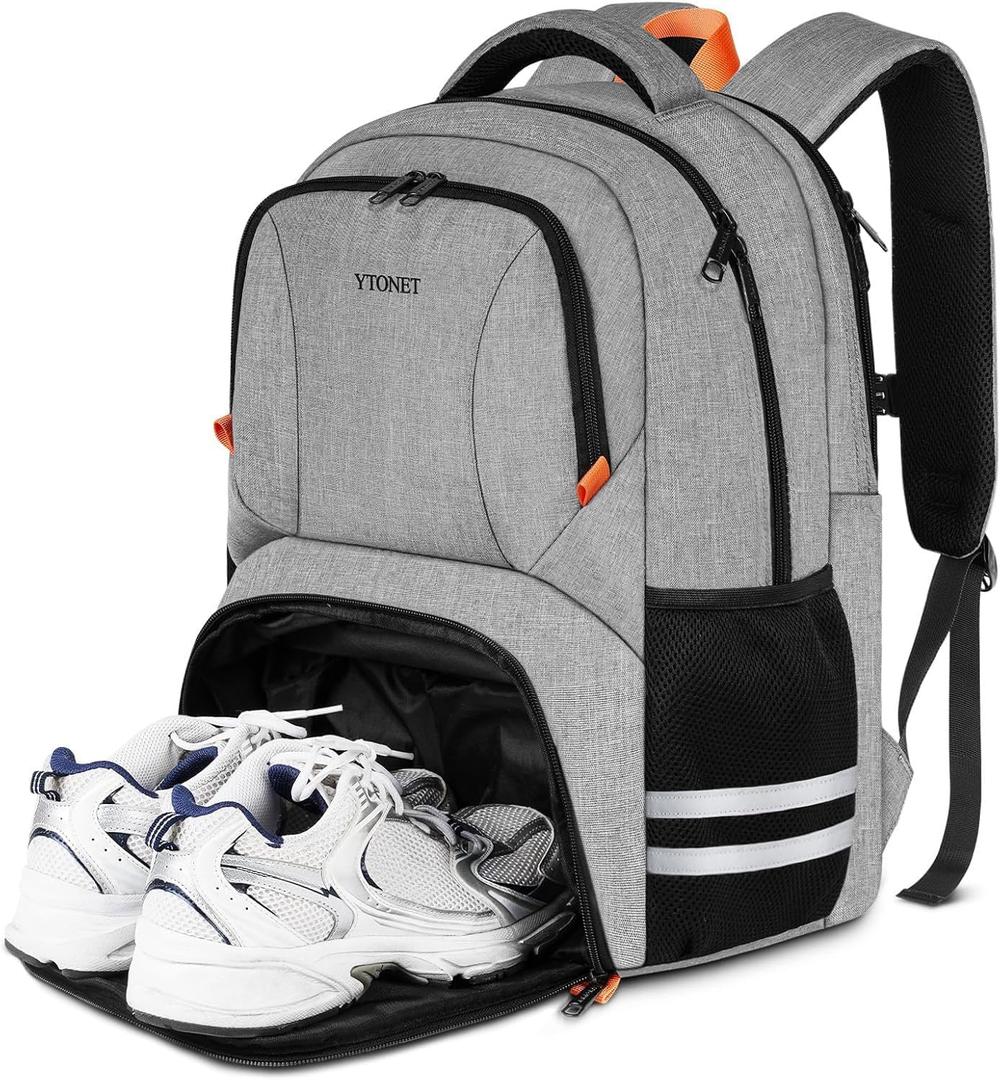 Ytonet Gym Backpack For Men Women, Backpack for Men with Shoe Compartment, Water Resistant Workout Sports Bag Fit 15.6 Inch Laptop, Gym, Sports, Camping, Hiking, Grey