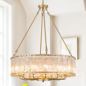 CATINER Modern 30" Crystal Glass Chandelier 12-Light Gold Chandeliers
