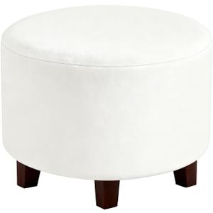 Uxcell Velvet Round Footstool Slipcover, Stretch Foot Stool Protector Covers Plush Furniture Protector Cover with Elastic Bottom for Footstool Living Room Bedroom(X-Large, White)