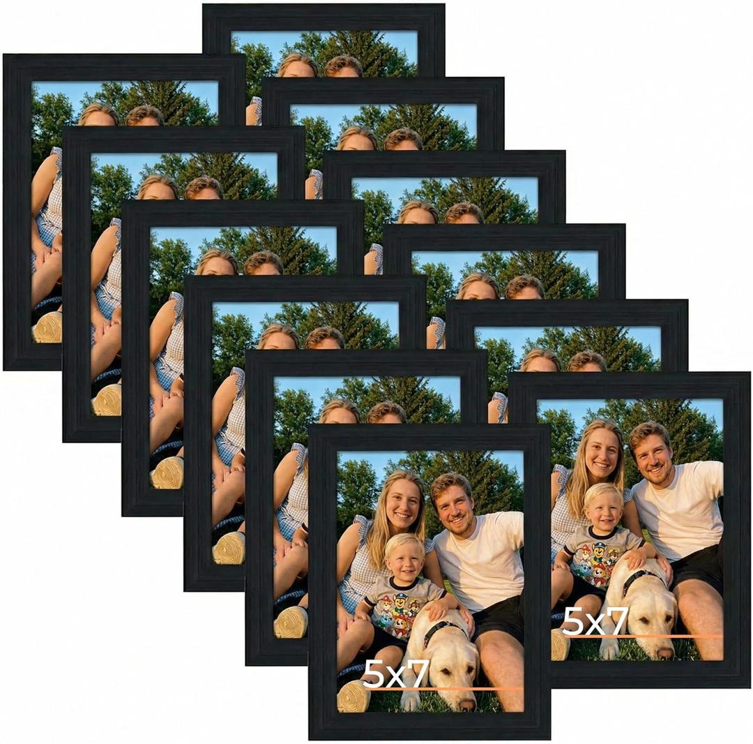 Giftgarden 5x7 Picture Frame Black 5 x 7 Photo Frames Bulk for Wall or Tabletop, 12 Pack