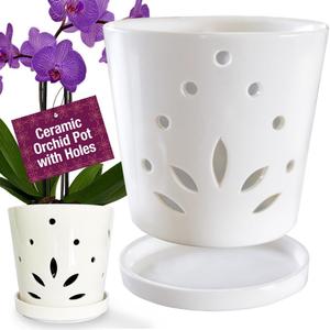 Atri Orchid Pot with Holes6.5in Modern Porcelain Indoor Orchid PlanterLarge Orchid Pots for RepottingCeramic Orchid PlanterDrainage Holes